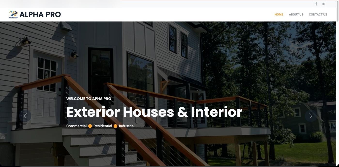 Alpha Pro Painting website — Exterior Houses and Interior homepage