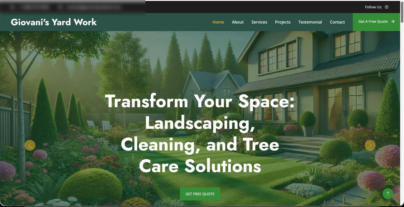 Giovani's Yard Work website — landscaping homepage
