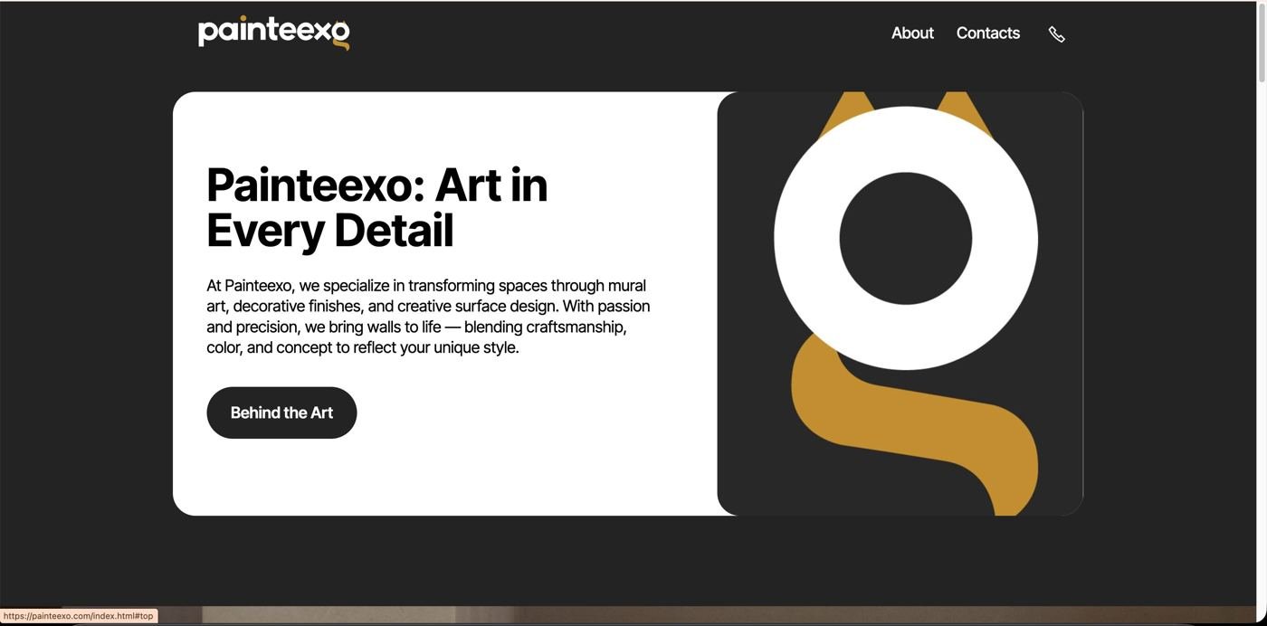 Painteexo website — Art in Every Detail homepage